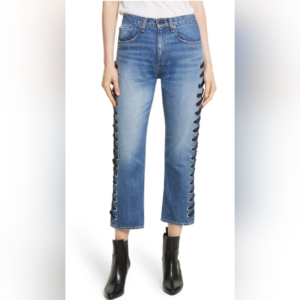 veronica Beard High Rise Ines Girlfriend Lace Up Jeans Size 25 NWT - Picture 11 of 15